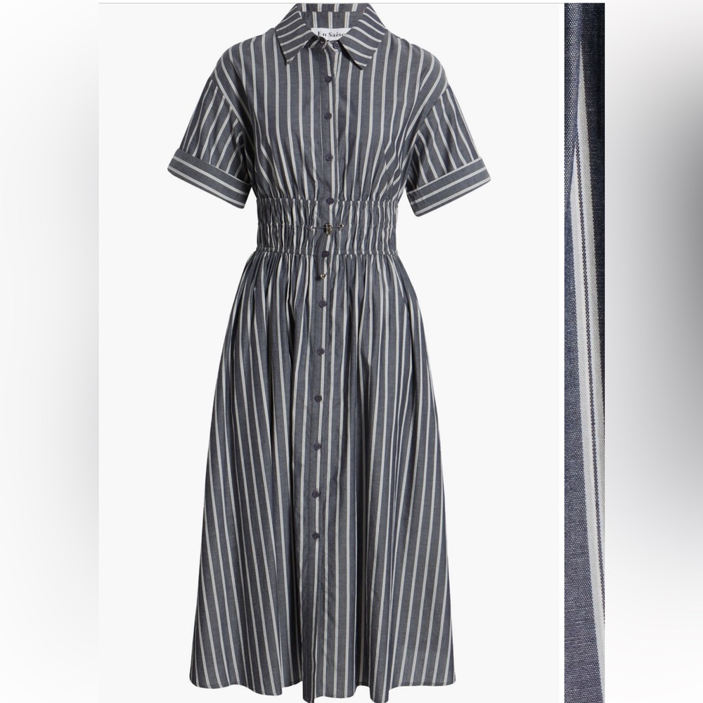 En Saison Navy and White Striped Midi Dress